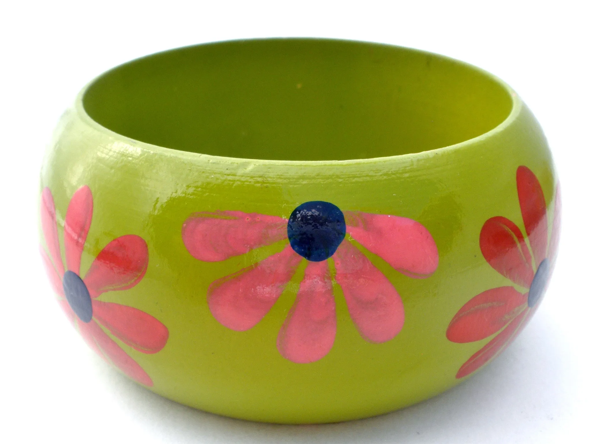 Hand Painted Flower Wood Bangle Bracelet Vintage