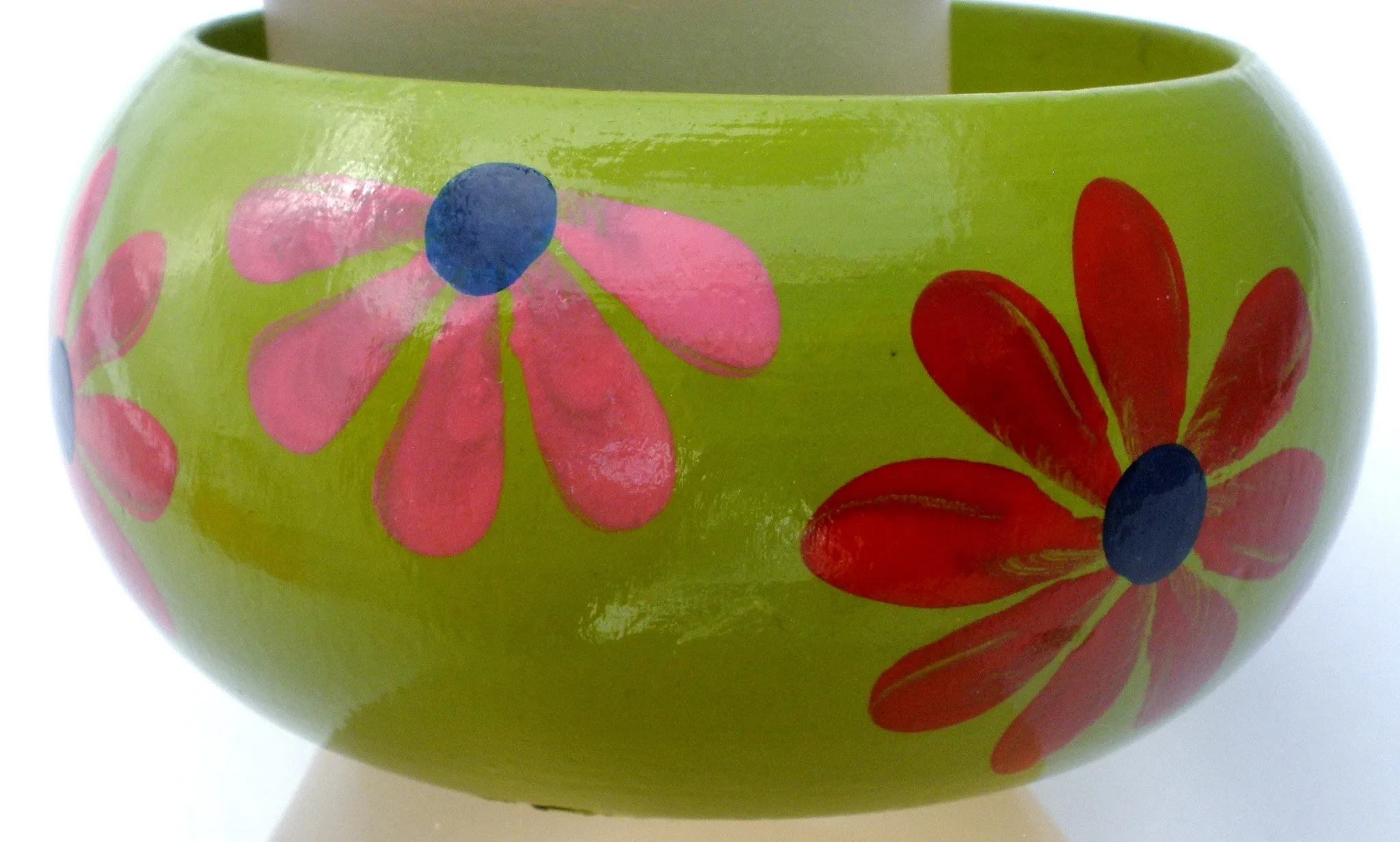 Hand Painted Flower Wood Bangle Bracelet Vintage