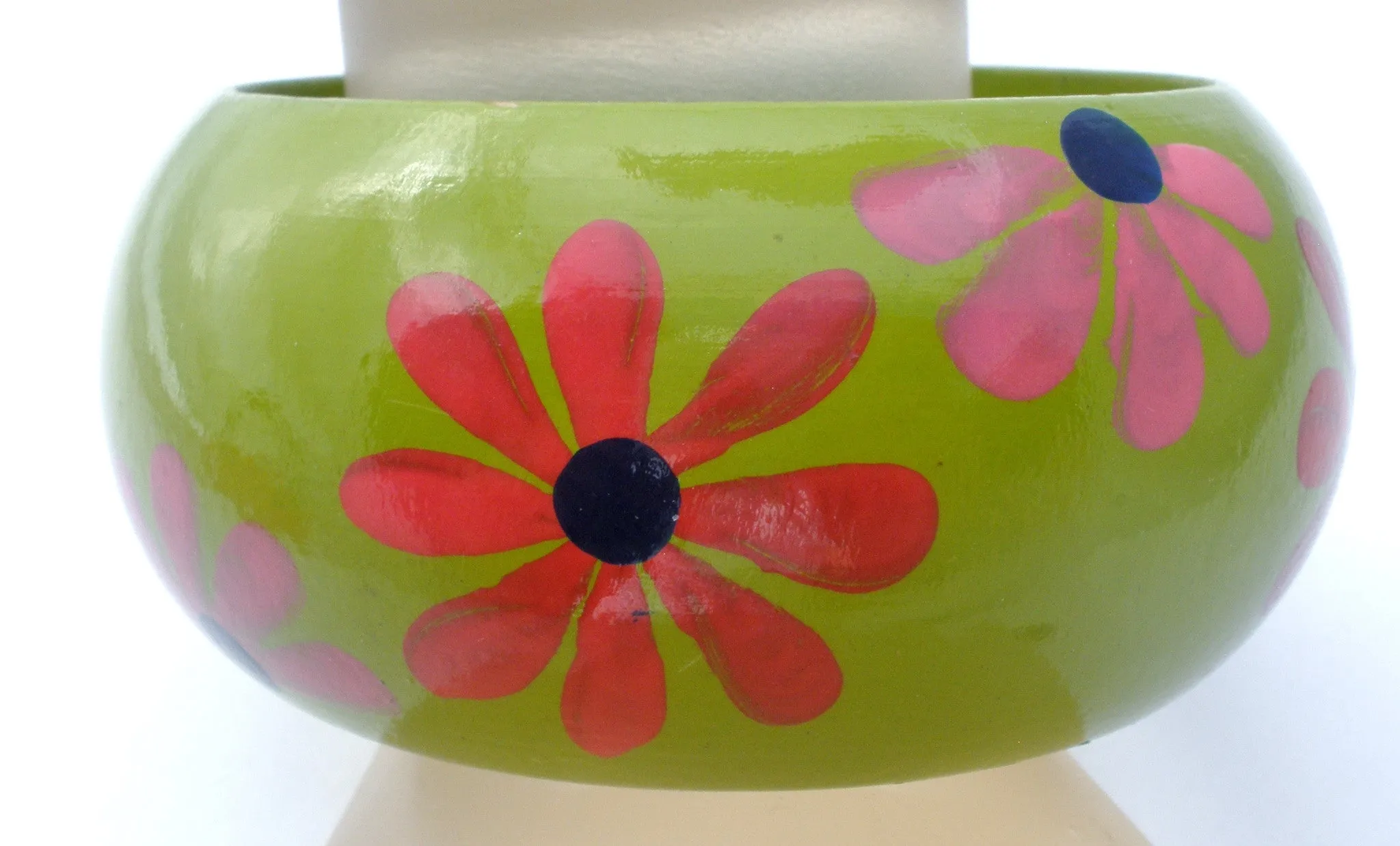 Hand Painted Flower Wood Bangle Bracelet Vintage