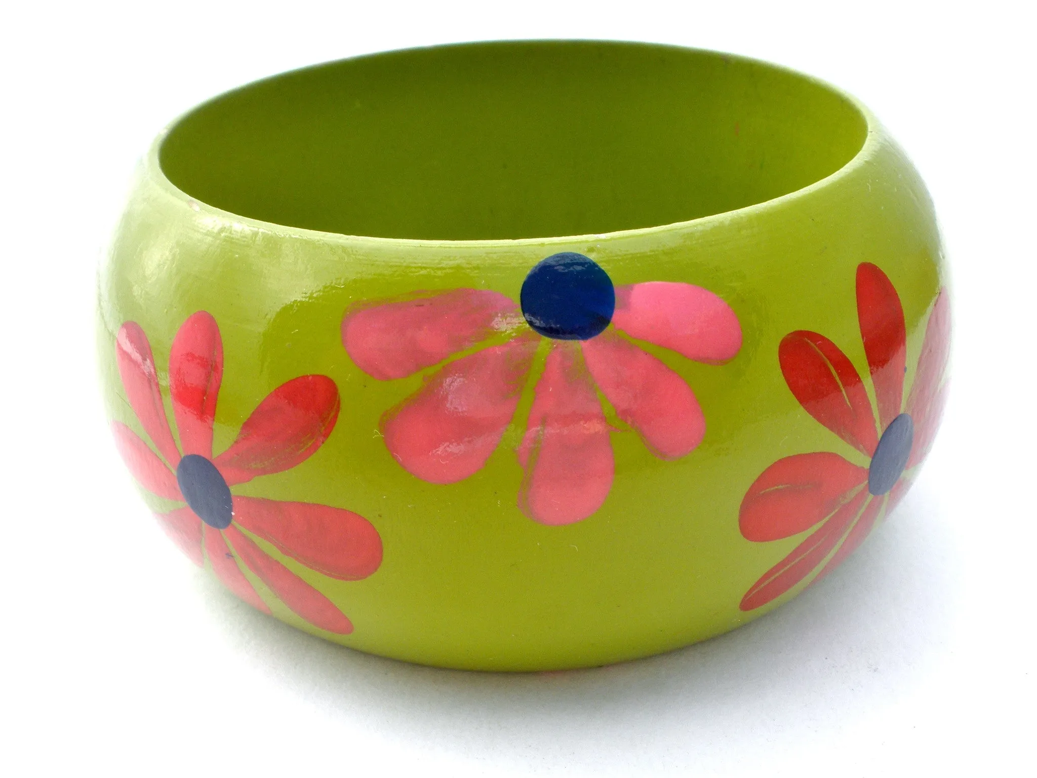 Hand Painted Flower Wood Bangle Bracelet Vintage