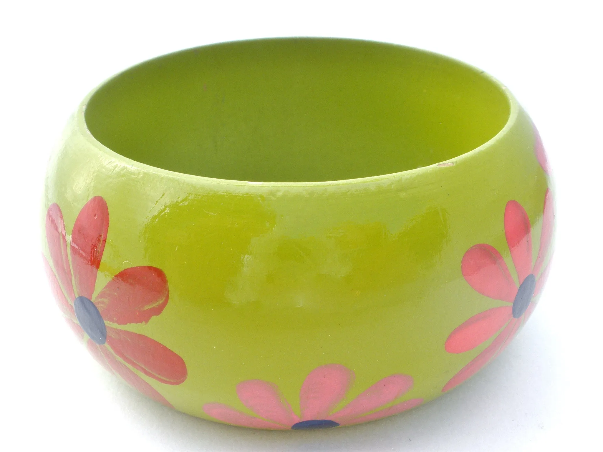 Hand Painted Flower Wood Bangle Bracelet Vintage