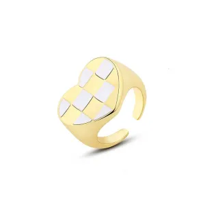 Heart Chessboard  Silver Open Ring-Gold Plating