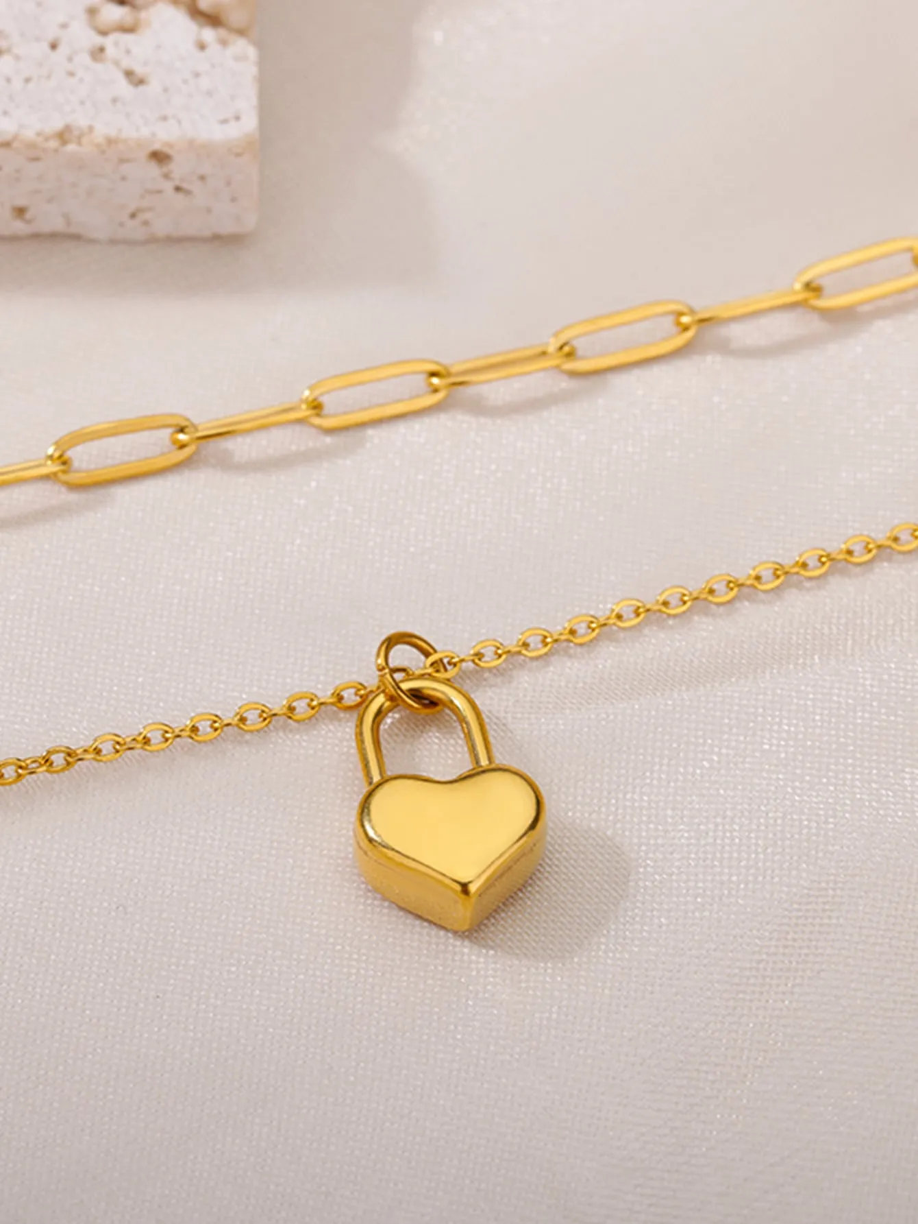 Heart Lock Charm Layered Necklace Jewelry for Women Gift for Her Necklace