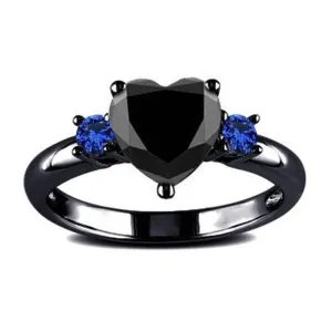 'Heart of the Forest' Black and blue heart ring