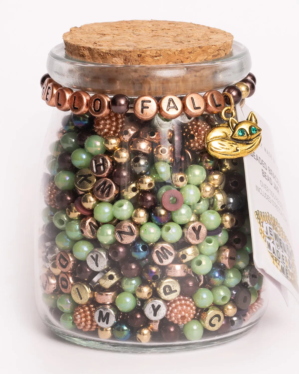 HELLO FALL Round Copper Letter Beads with Gold Fox Charm DIY Bead Jar