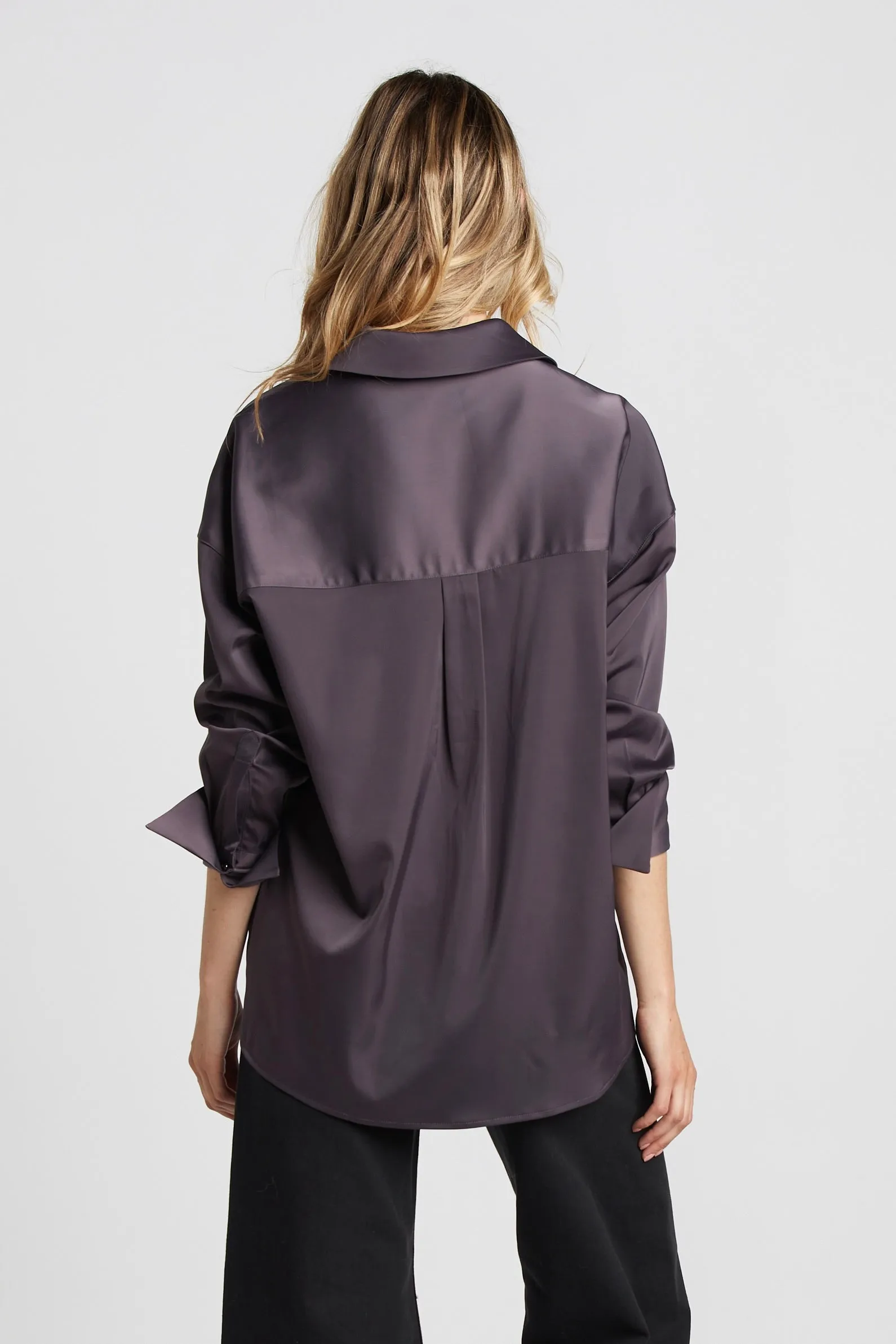 Kay Popover Satin Blouse With Long Cuffs - Mulberry