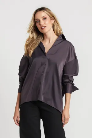 Kay Popover Satin Blouse With Long Cuffs - Mulberry