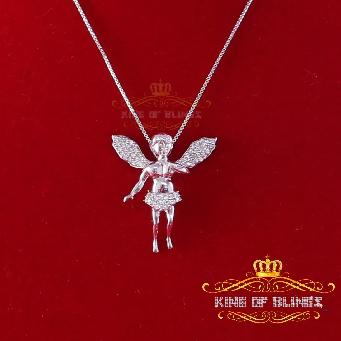 King Of Bling's White 925 Silver ANGEL Type Of Shape Size of Pendant With 0.70ct Cubic Zirconia