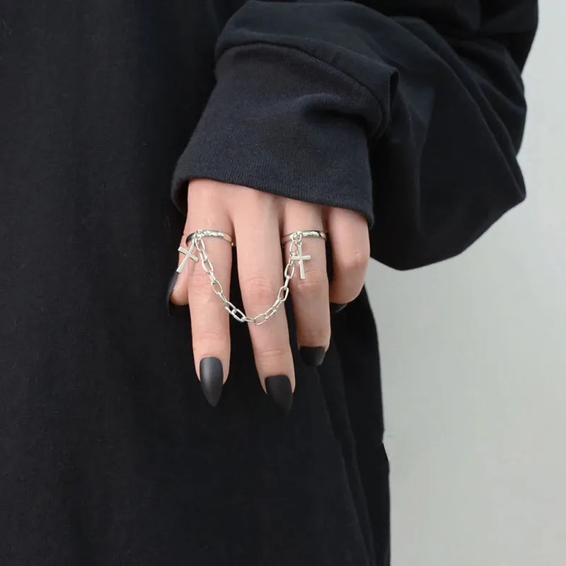 LATS Punk Cool Hip Pop Rings Multi-layer Adjustable Chain Four Open Finger Rings Alloy Man Rotate Rings for Women Party Gift