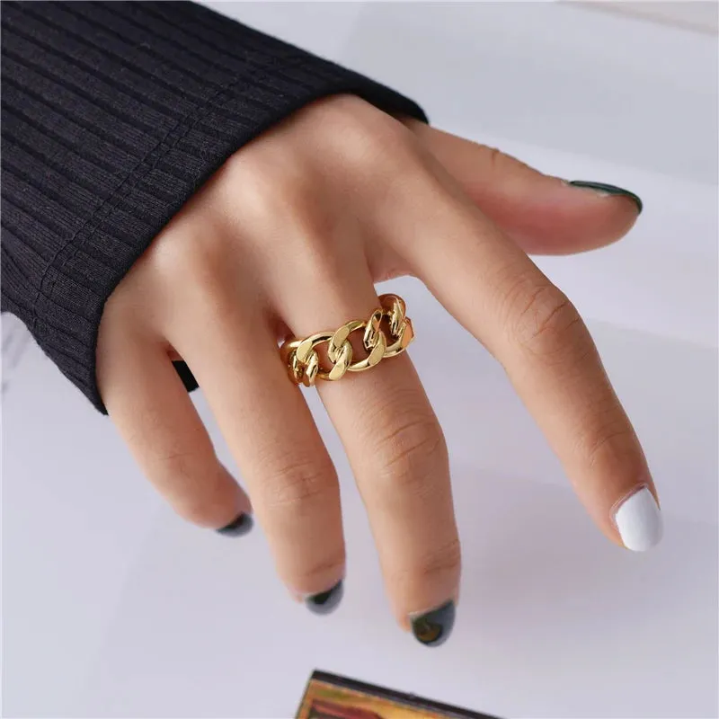 LATS Punk Cool Hip Pop Rings Multi-layer Adjustable Chain Four Open Finger Rings Alloy Man Rotate Rings for Women Party Gift