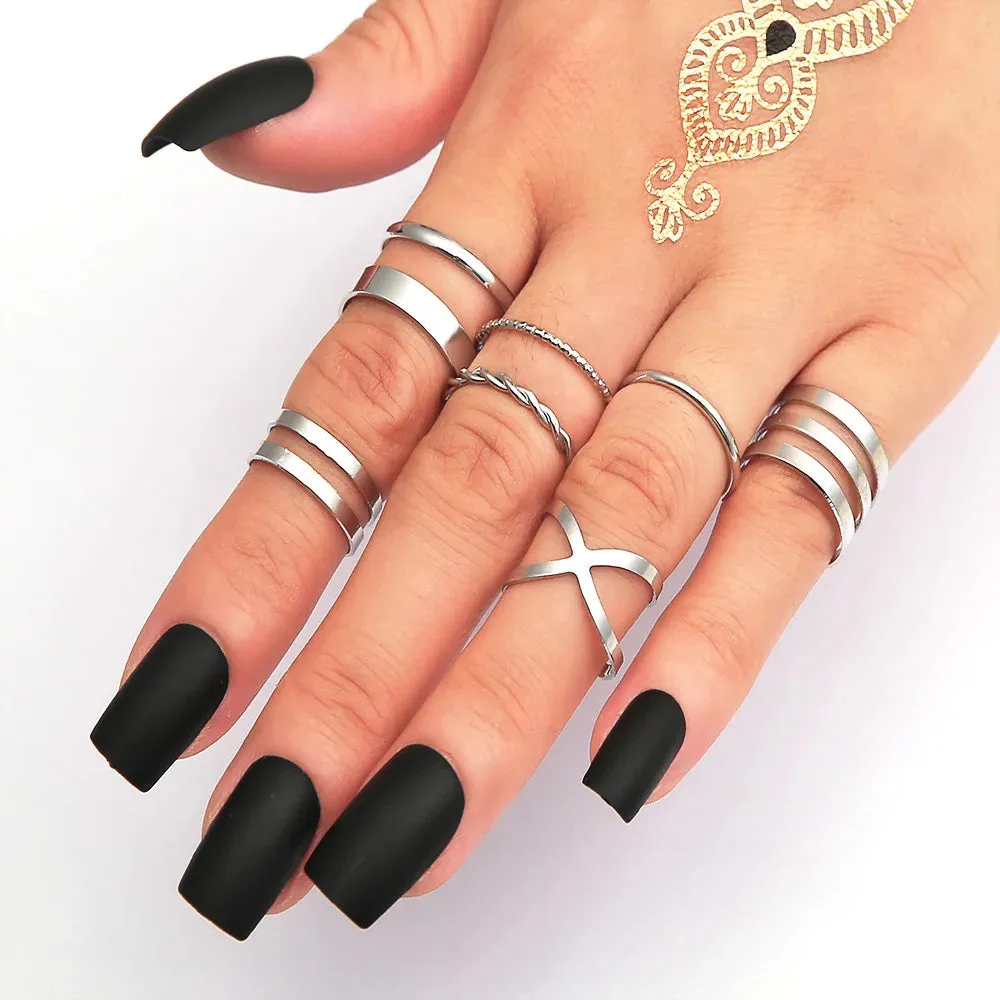 LATS Punk Cool Hip Pop Rings Multi-layer Adjustable Chain Four Open Finger Rings Alloy Man Rotate Rings for Women Party Gift