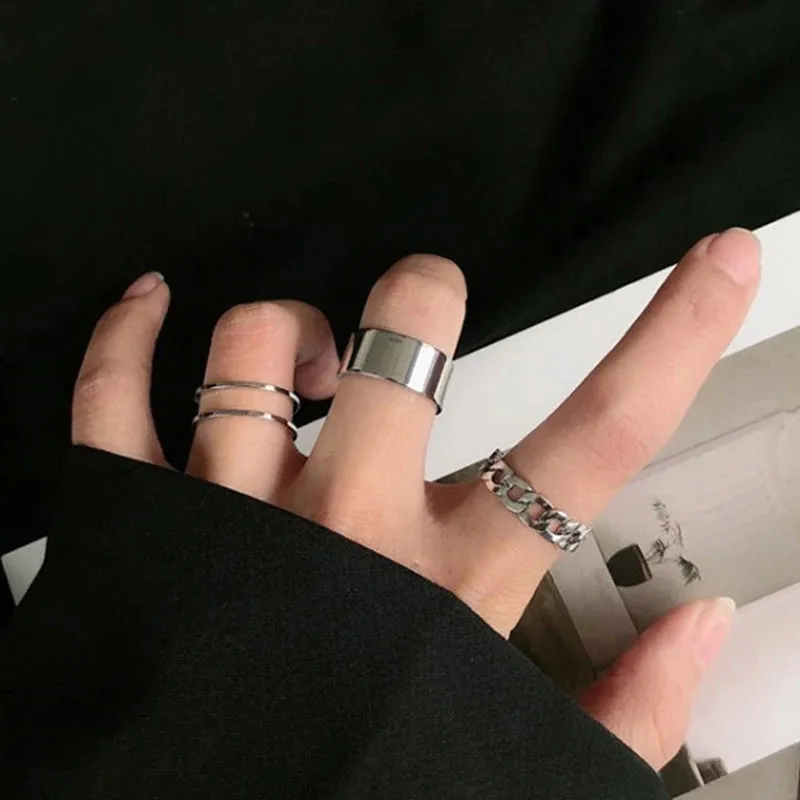 LATS Punk Cool Hip Pop Rings Multi-layer Adjustable Chain Four Open Finger Rings Alloy Man Rotate Rings for Women Party Gift