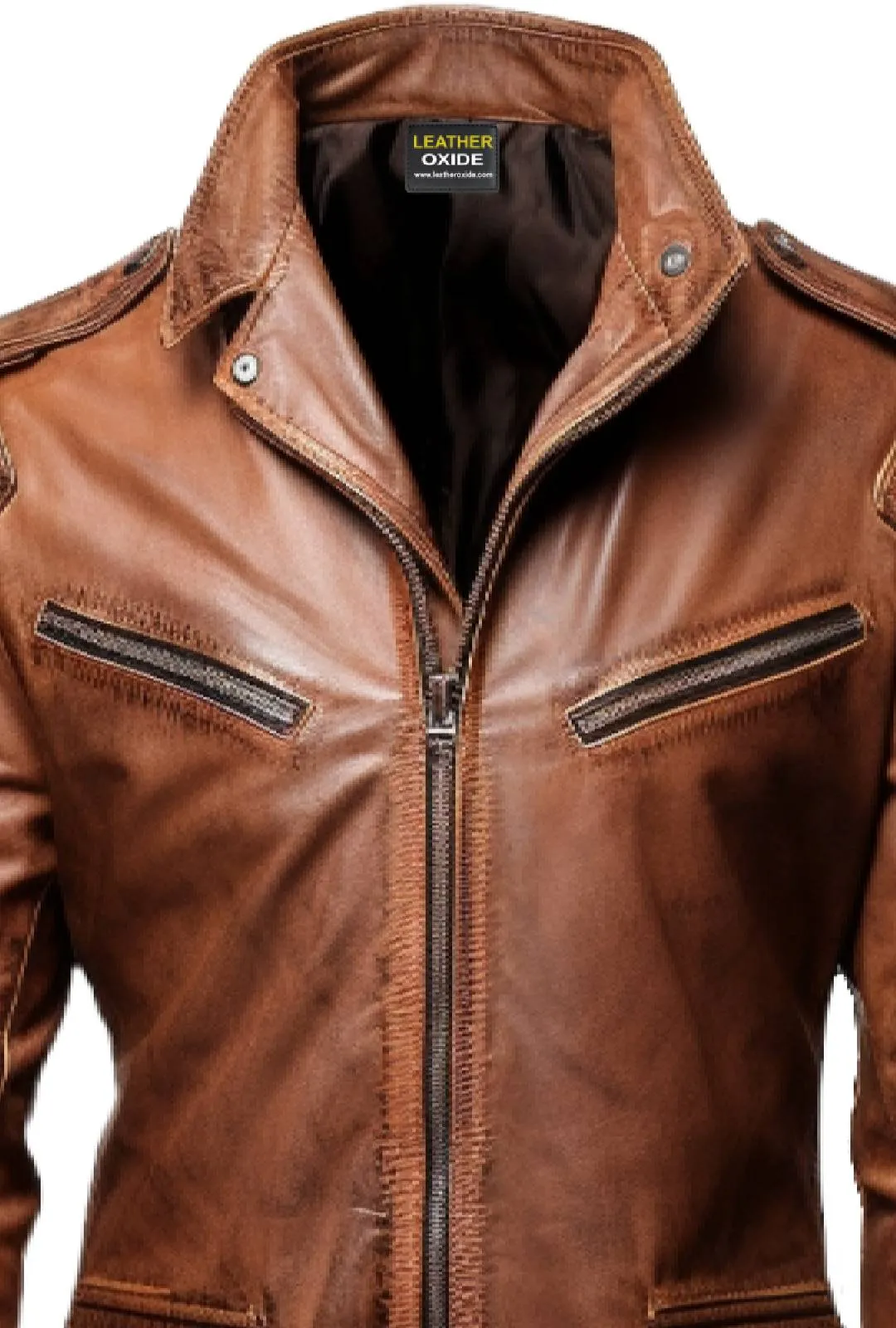 Men Brown Leather Jacket - Distressed Brown Leather Jacket