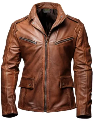 Men Brown Leather Jacket - Distressed Brown Leather Jacket