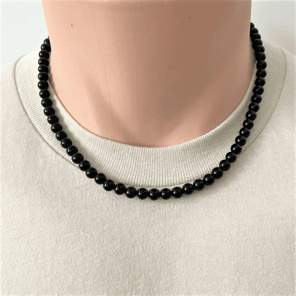 Mens Black Onyx Beaded Long and Short 6mm Necklaces