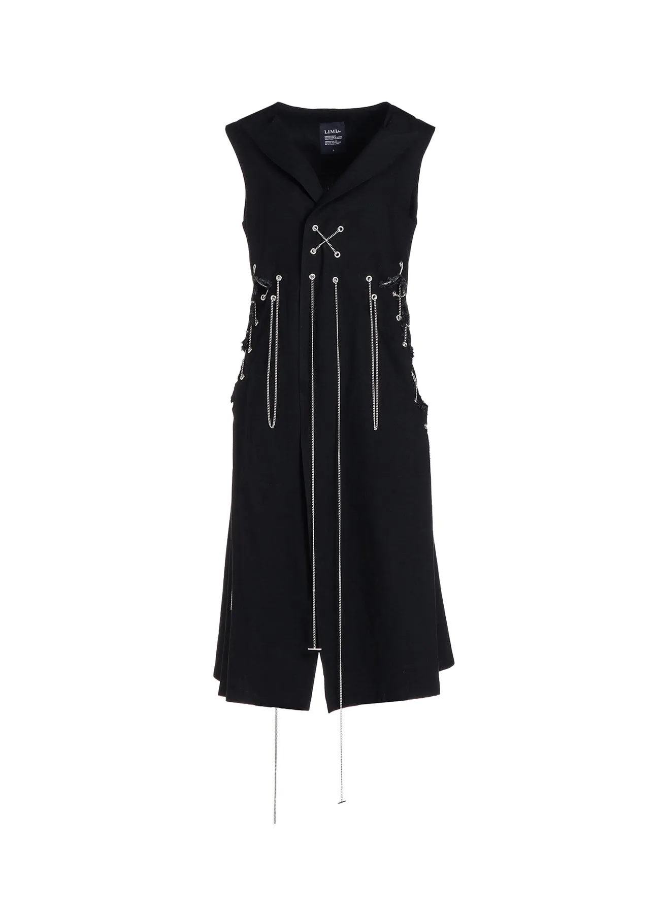 METAL EYELET DENIM SIDE SLIT LONG VEST