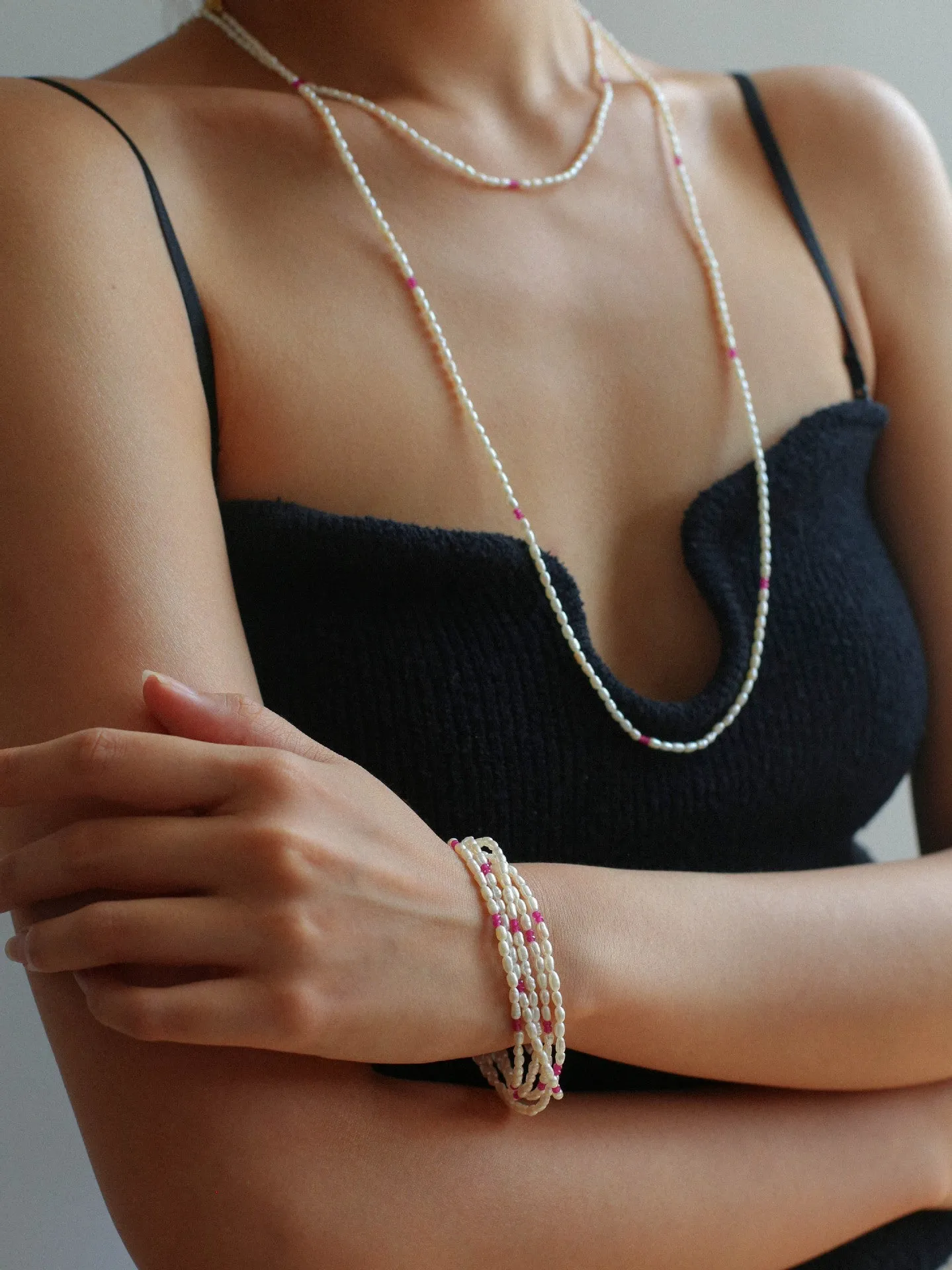 Mini Pearl and Ruby Beaded Bracelet