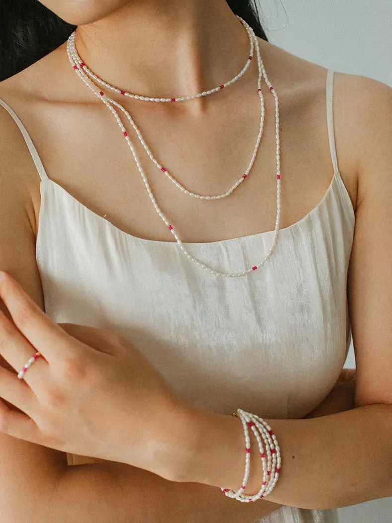 Mini Pearl and Ruby Beaded Bracelet