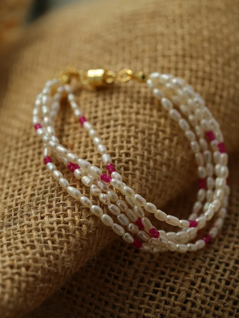 Mini Pearl and Ruby Beaded Bracelet