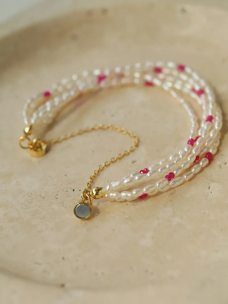 Mini Pearl and Ruby Beaded Bracelet