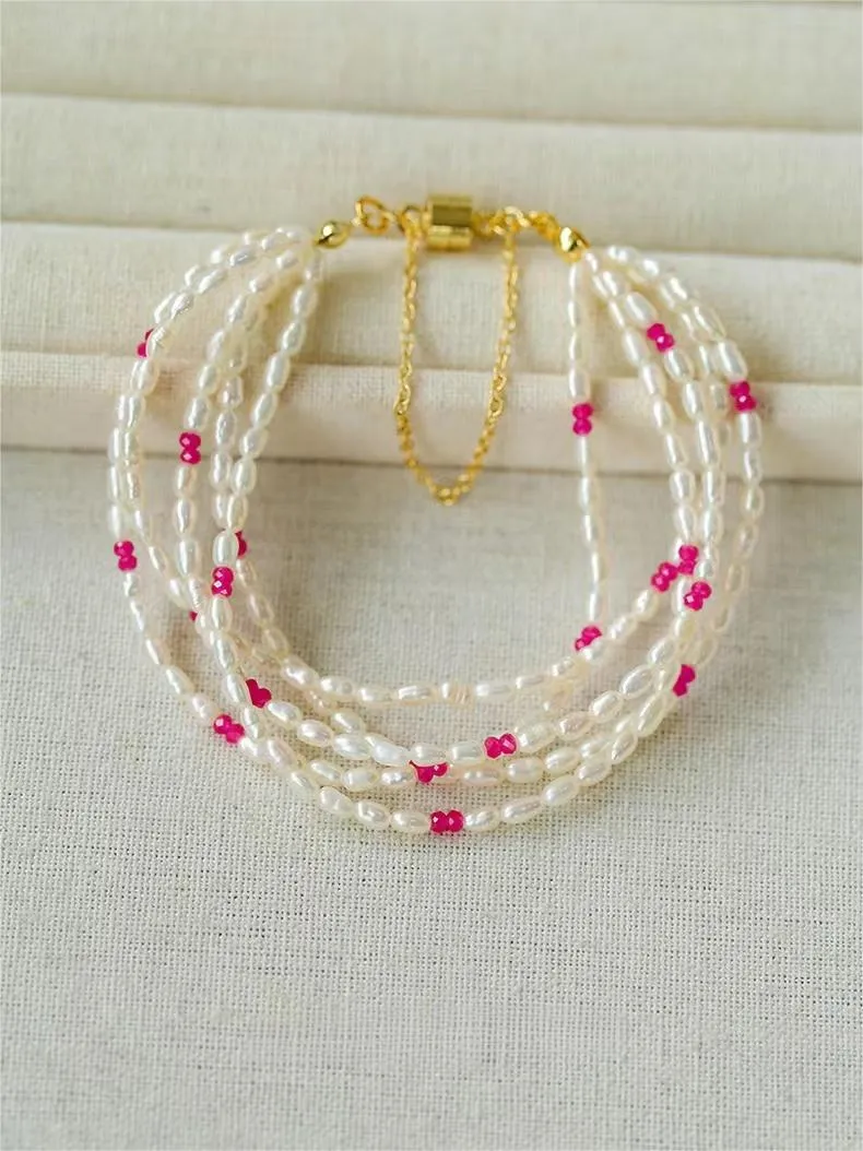 Mini Pearl and Ruby Beaded Bracelet