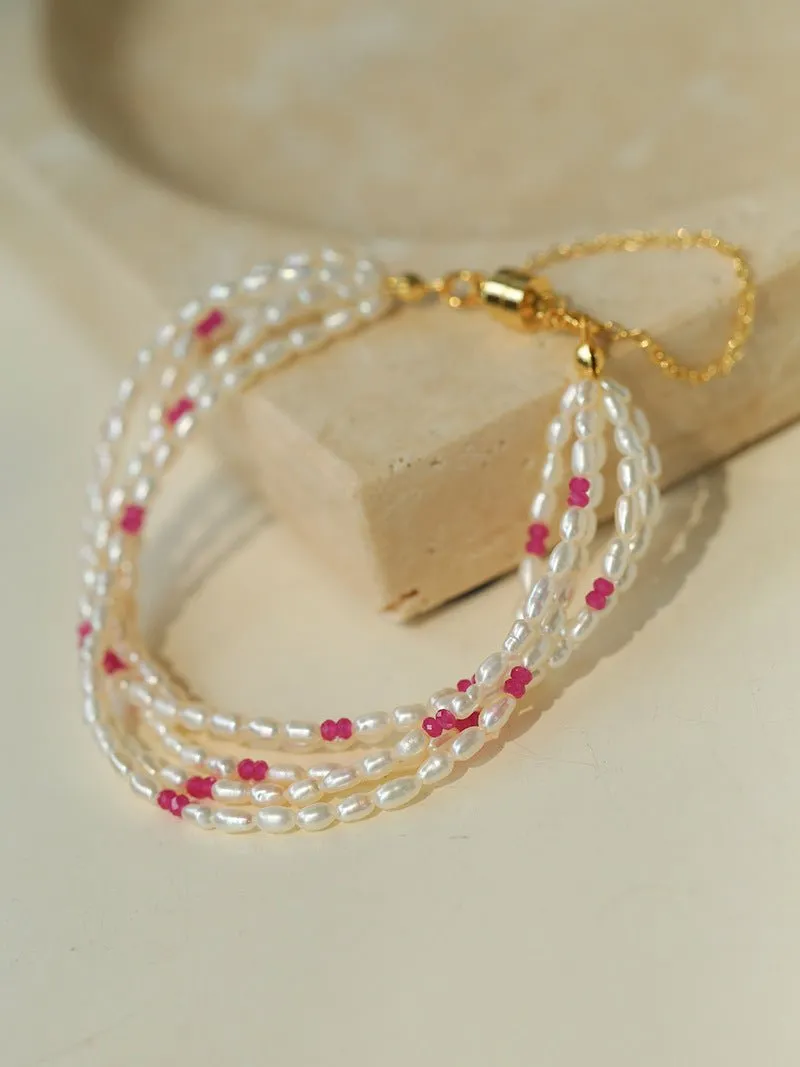 Mini Pearl and Ruby Beaded Bracelet