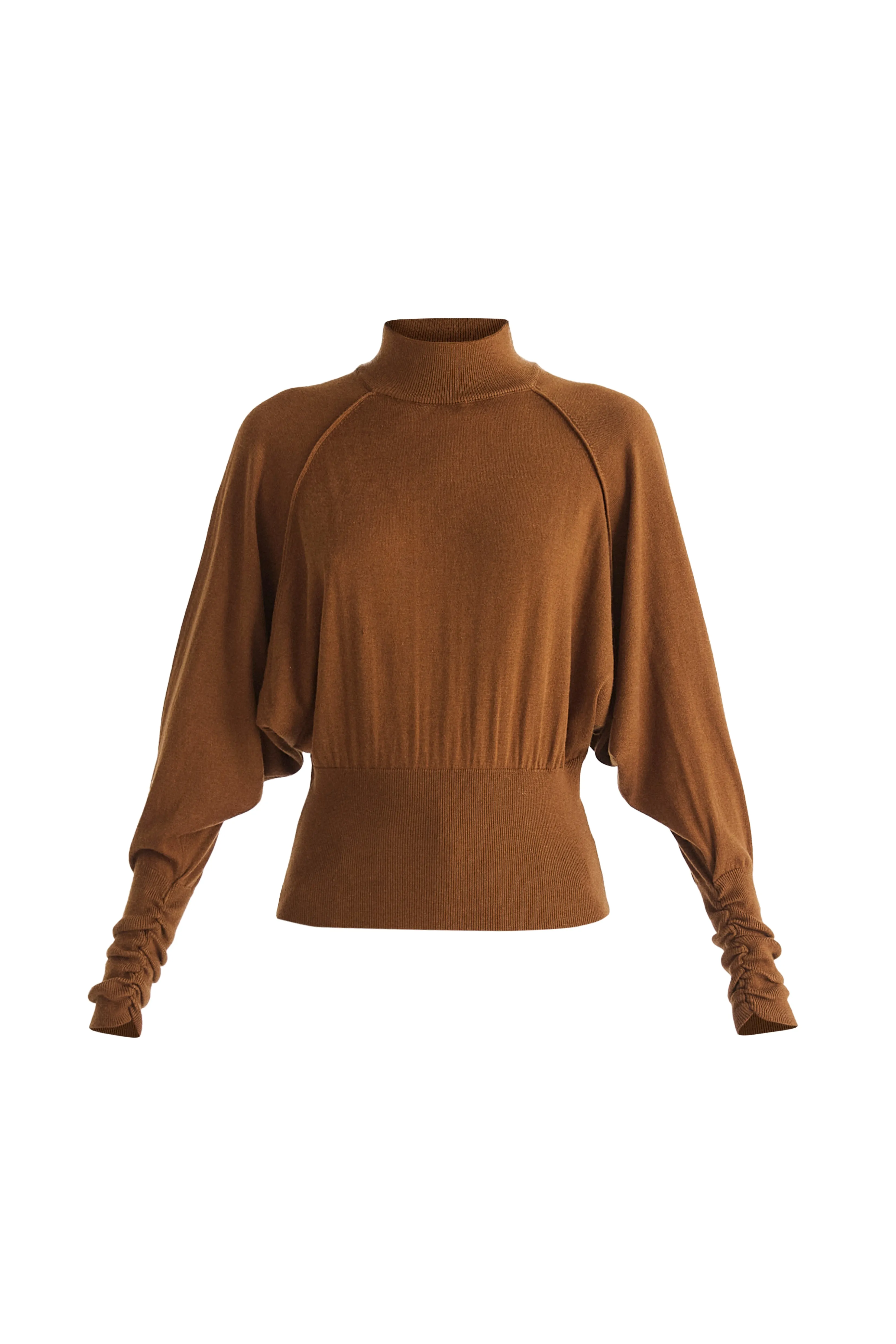 Mock Neck Batwing Jumper with Ruched Cuffs