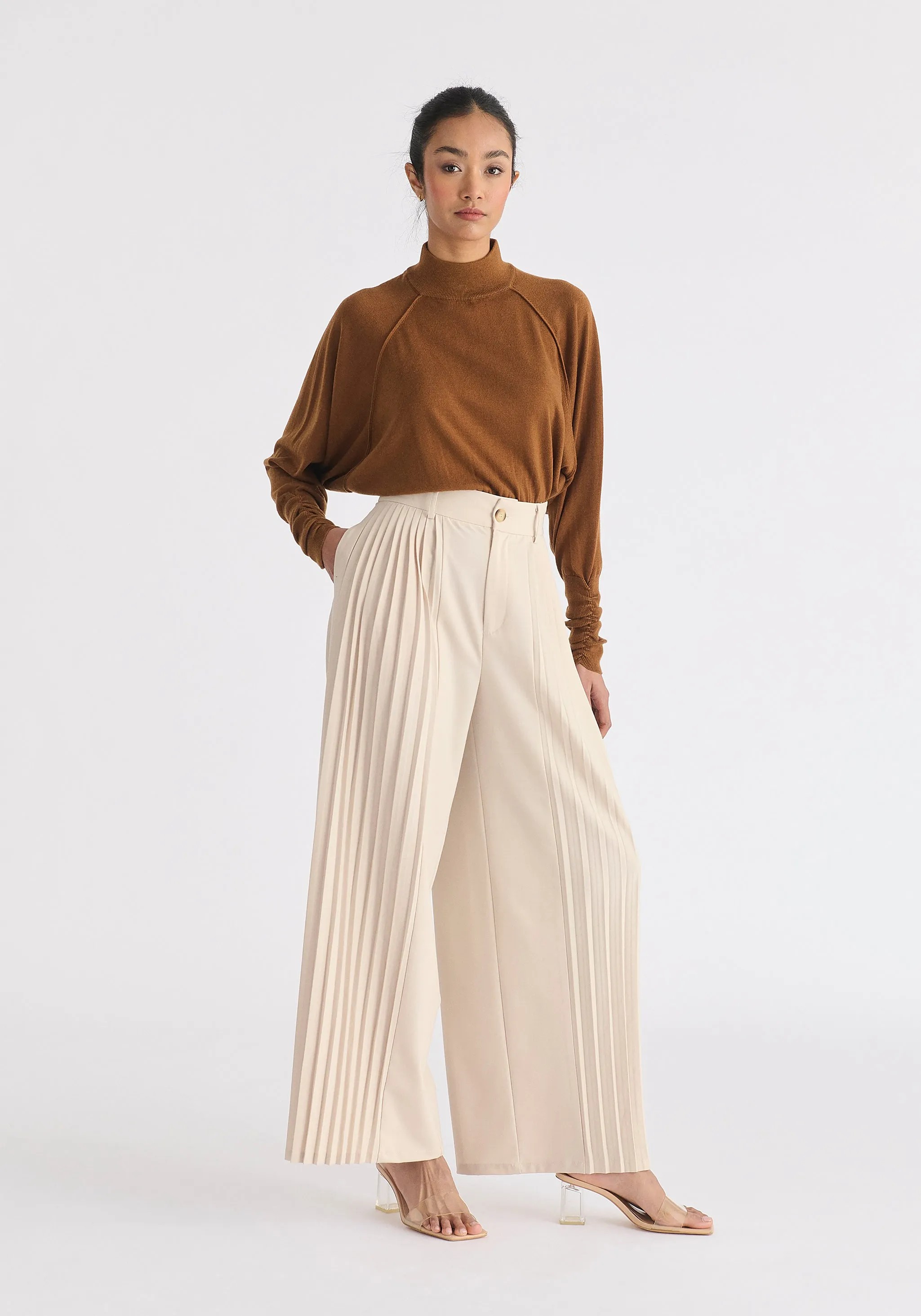 Mock Neck Batwing Jumper with Ruched Cuffs