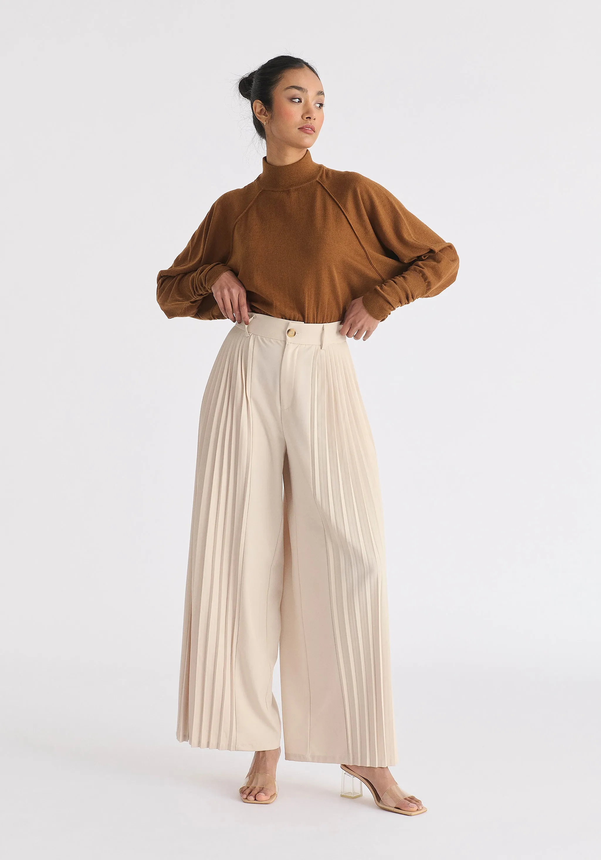 Mock Neck Batwing Jumper with Ruched Cuffs