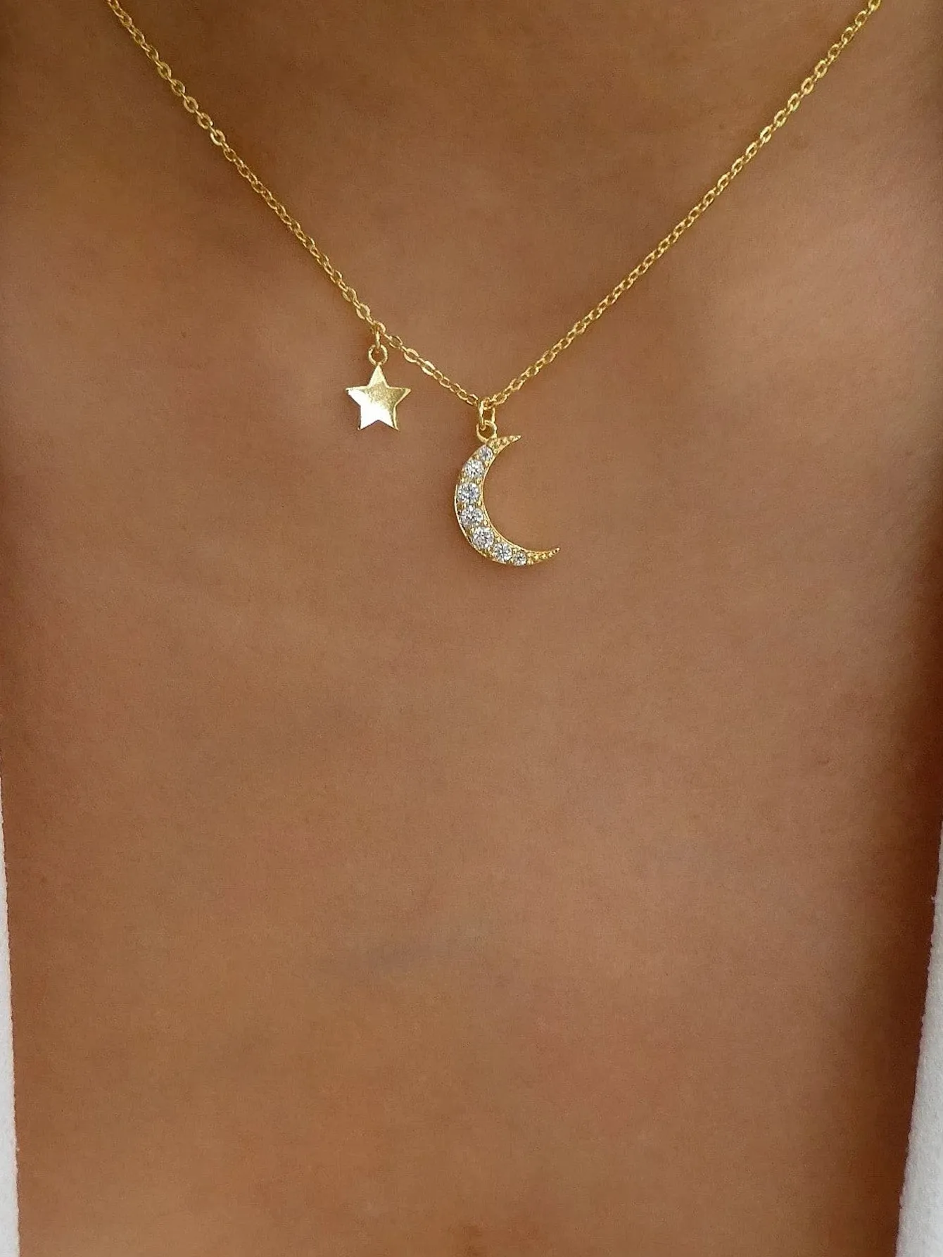 Moon & Star Charm Necklace Jewelry for Women Gift for Her Necklace Accessories