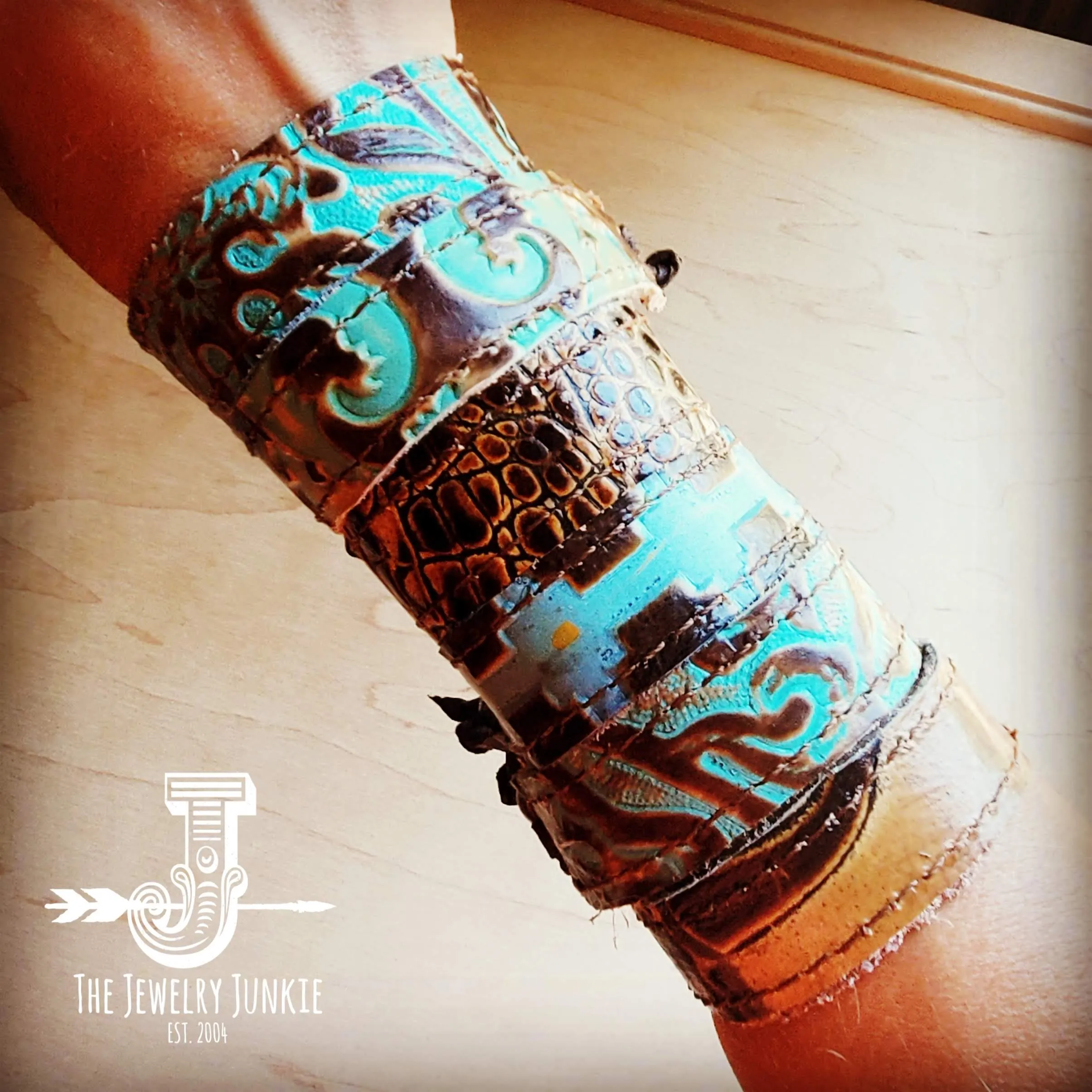 **Narrow Leather Cuff in Cowboy Turquoise w/ adjustable leather 001f