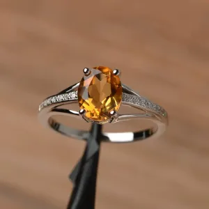 Natural Oval Cut Citrine Unique Promise Ring - 925 Sterling Silver Rings