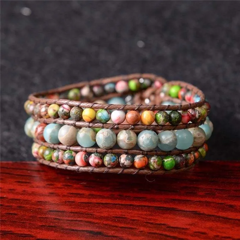 Natural Stone Boho Three Layer Bracelet