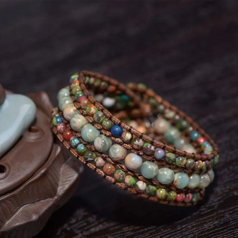 Natural Stone Boho Three Layer Bracelet