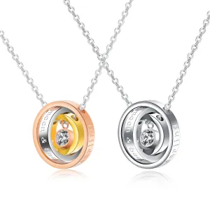 NEHZUS Fashionable and Simple Three-coloured Three-ring Clasp Pendant for Men and Women In Titanium Steel with Diamond Personalised Couple's Necklace