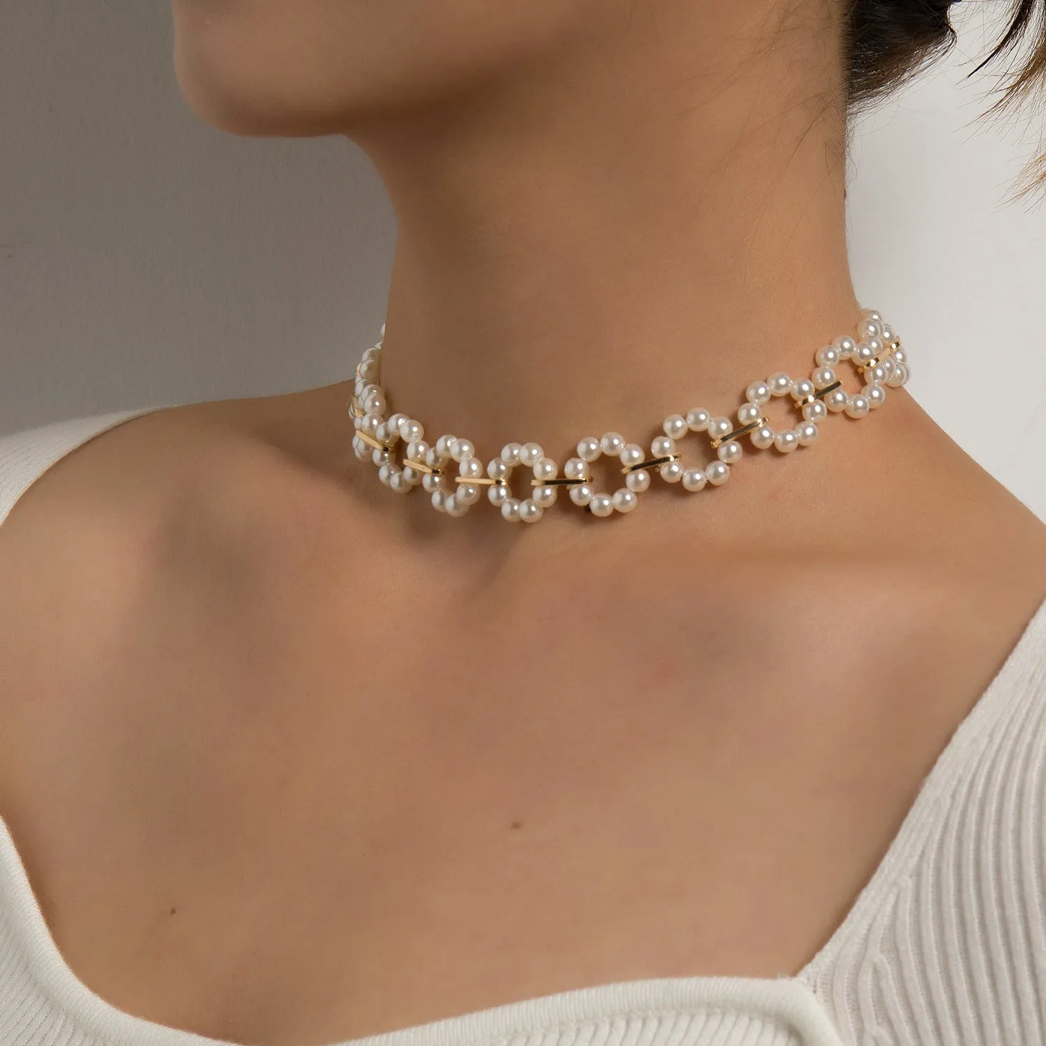 New Fashionable Artificial Pearl Double Layer Necklace For Women