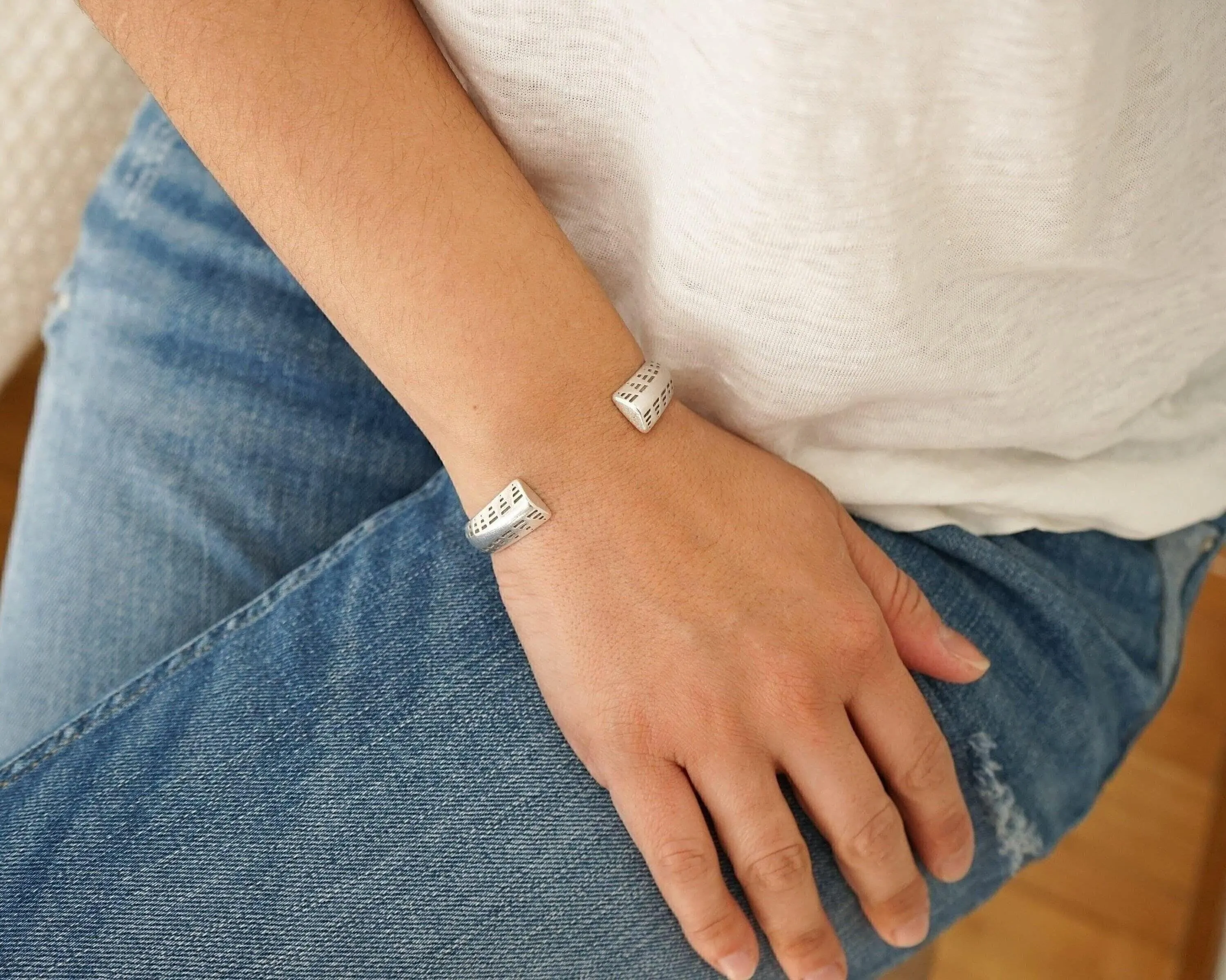 Open Silver Ethnic Tribal Cuff Bracelet