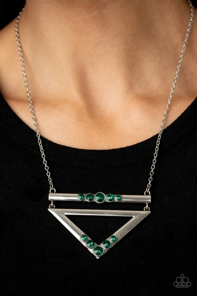 Paparazzi Necklace ~ Triangulated Twinkle - Green