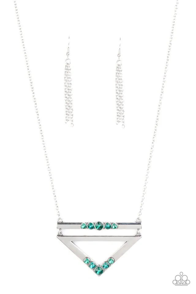 Paparazzi Necklace ~ Triangulated Twinkle - Green