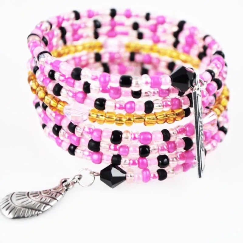 Pink Memeory  Charms Steel Wrap Around Bracelets