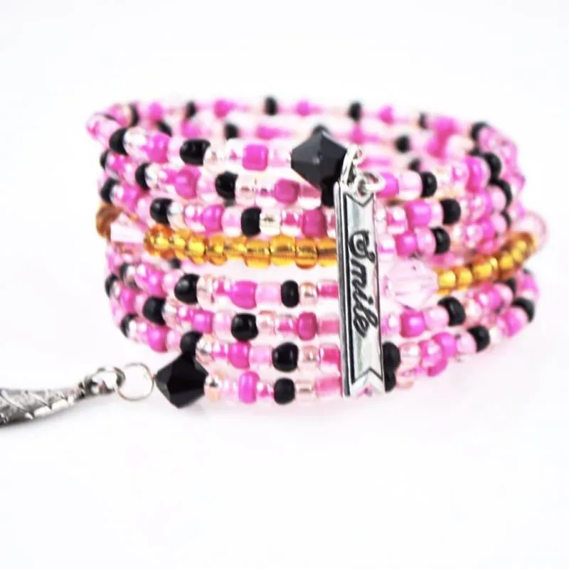 Pink Memeory  Charms Steel Wrap Around Bracelets