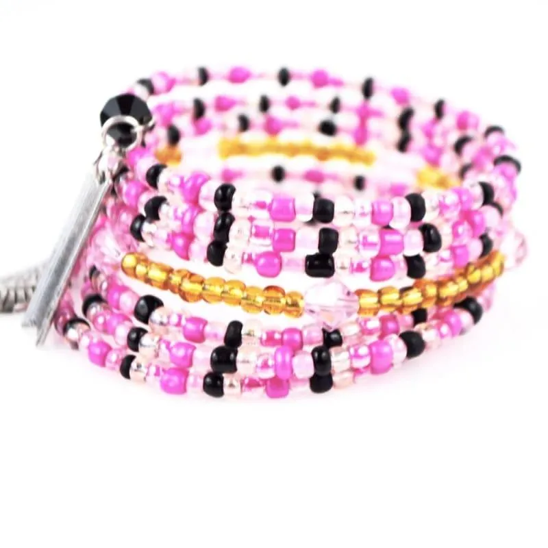 Pink Memeory  Charms Steel Wrap Around Bracelets