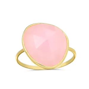 Pink Silver Ring with Large Simulated Rose Quartz Stone 14K Gold Plated