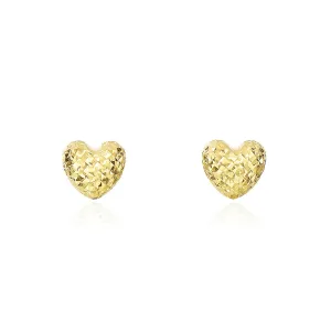 Puffy Gold Diamond Cut Heart Stud Earrings