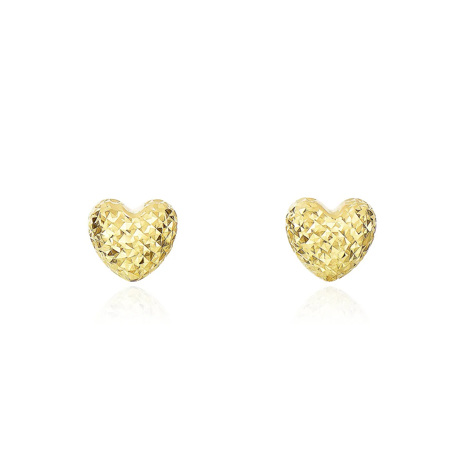 Puffy Gold Diamond Cut Heart Stud Earrings