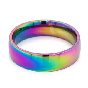 Rainbow Stainless Steel Ring With a Wide Band (6mm)