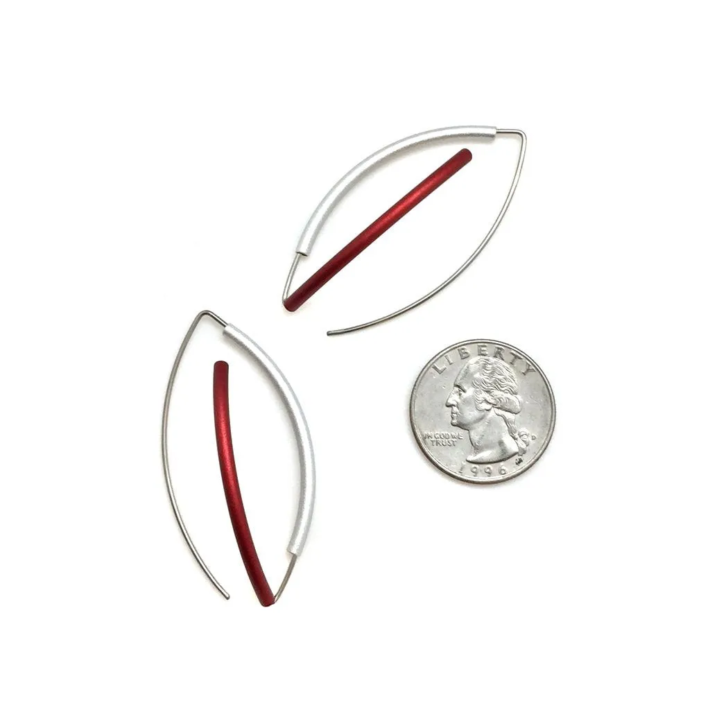 Red and Silver 3D Bow Earrings - Round Tubing