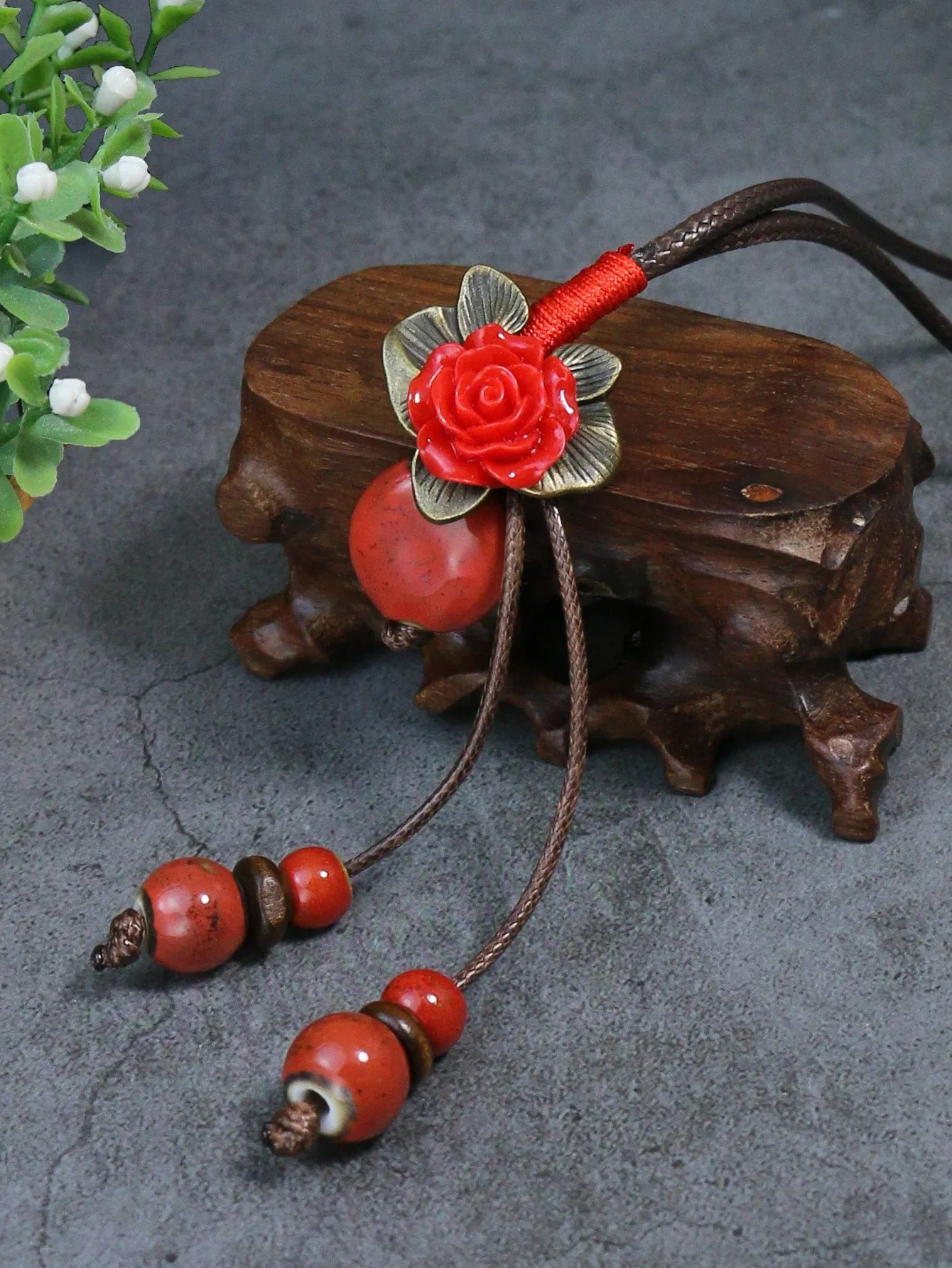 Red Flower & Bead Decor Y Lariat Necklace for Women Jewelry for Women Gift for