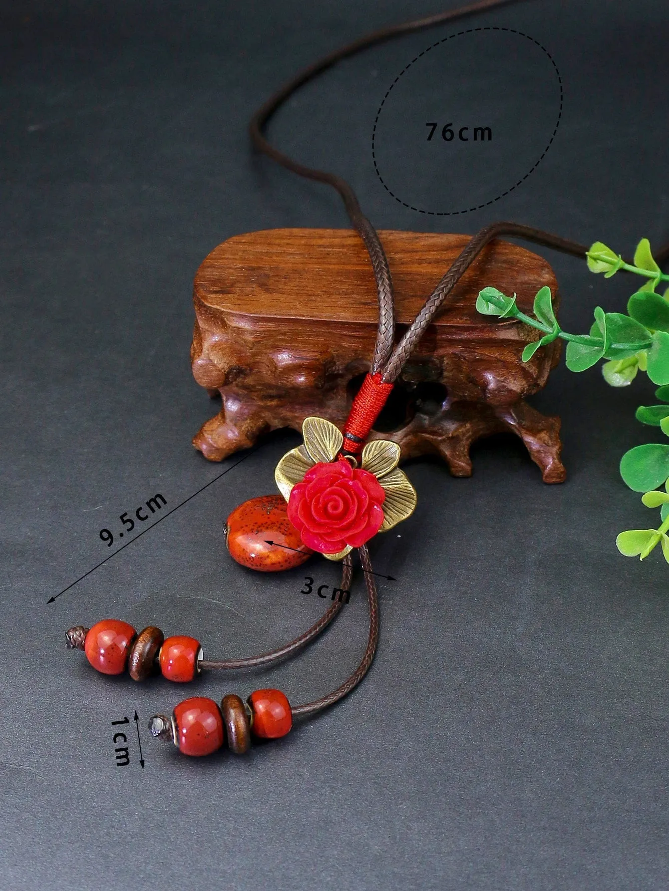 Red Flower & Bead Decor Y Lariat Necklace for Women Jewelry for Women Gift for