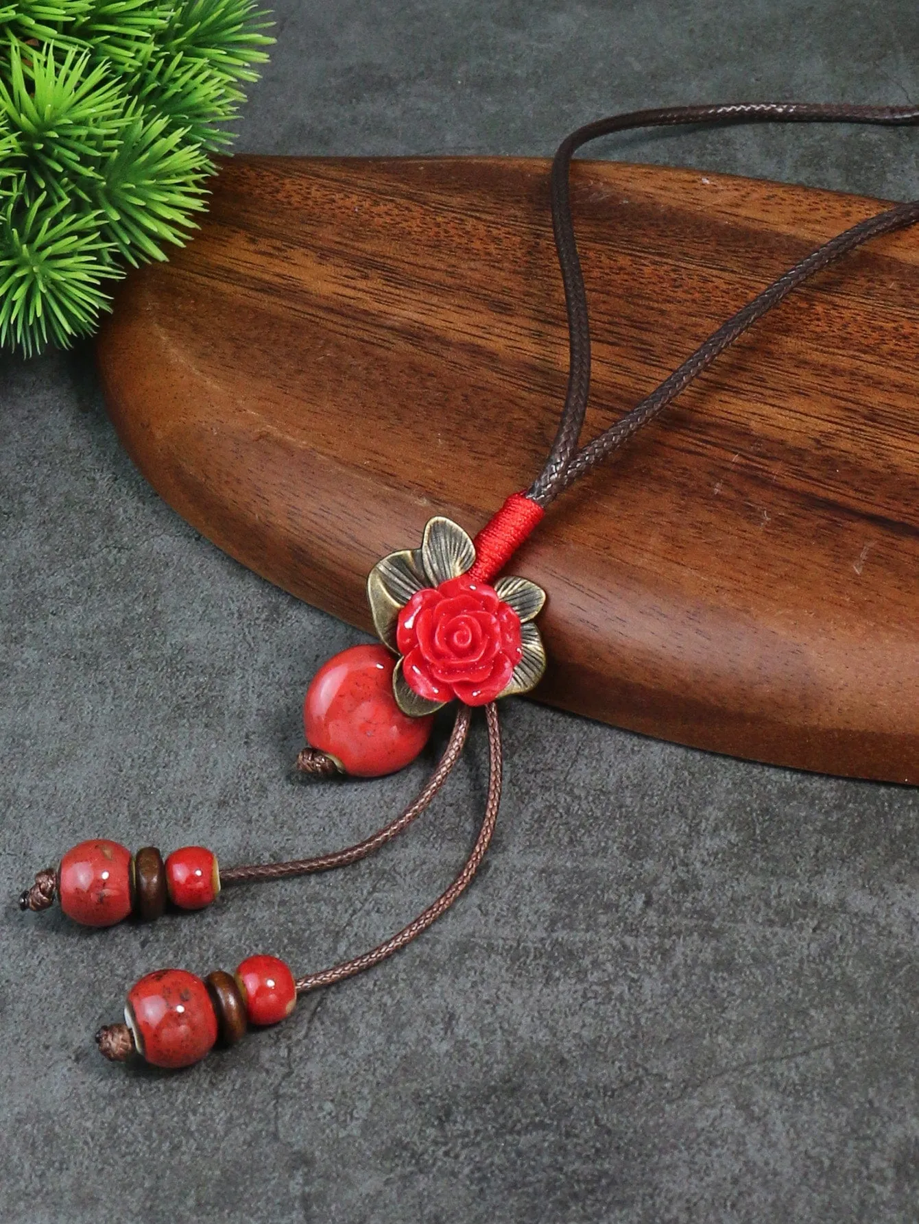 Red Flower & Bead Decor Y Lariat Necklace for Women Jewelry for Women Gift for